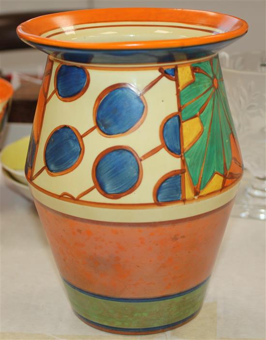 A Clarice Cliff Fantasque Umbrellas and Rain pattern vase, c.1930, 7.75in.